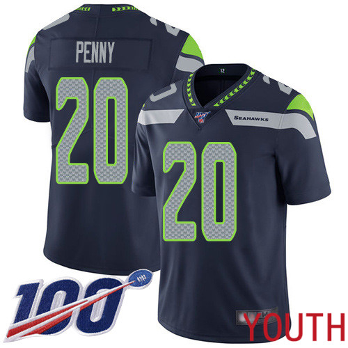 Seattle Seahawks Limited Navy Blue Youth Rashaad Penny Home Jersey NFL Football 20 100th Season Vapor Untouchable